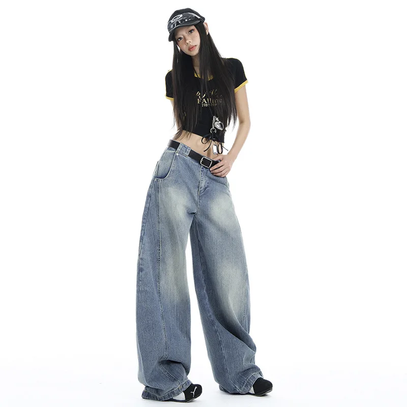 Spring New American Retro Washed Light Blue Curved Blade Jeans for Women Loose Wide-Leg Floor-Length Pants
Spring New American Retro Washed Light Blue Curved Blade Jeans for Women Loose Wide-Leg Floor-Length Pants
