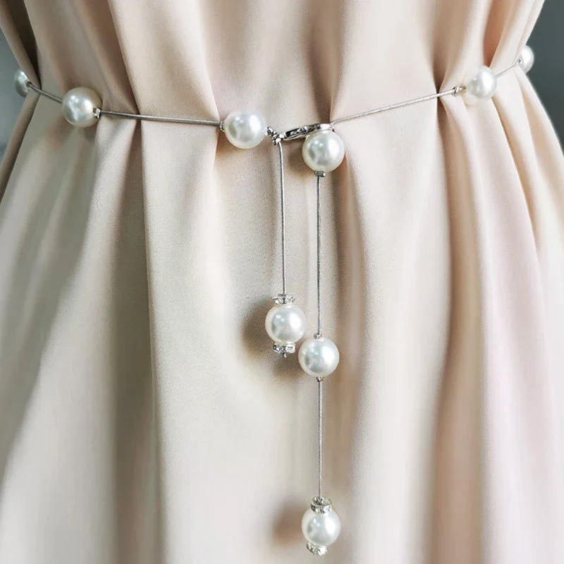 Elegant Pearl Women's Belt Simple Adjustable Metal Thin Chain Belt For Ladies Dress Skinny Waistband Decorative Jewelry
Elegant Pearl Women's Belt Simple Adjustable Metal Thin Chain Belt For Ladies Dress Skinny Waistband Decorative Jewelry