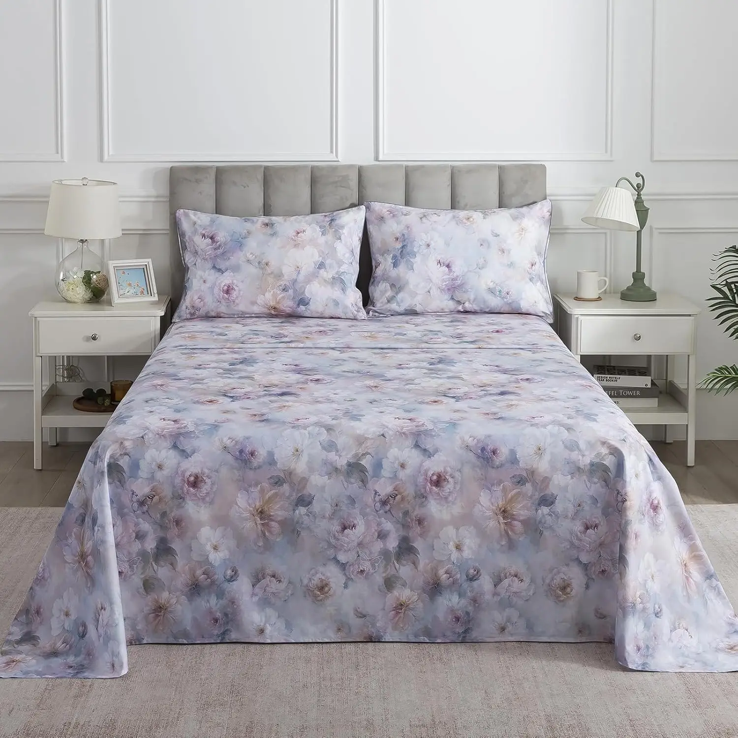 King Size Floral Sheet Set, 100% Cotton Percale Purple Bed Sheets, Deep Pocket Fitted Sheet with Butterfly Print, 4 Pieces
King Size Floral Sheet Set, 100% Cotton Percale Purple Bed Sheets, Deep Pocket Fitted Sheet with Butterfly Print, 4 Pieces
