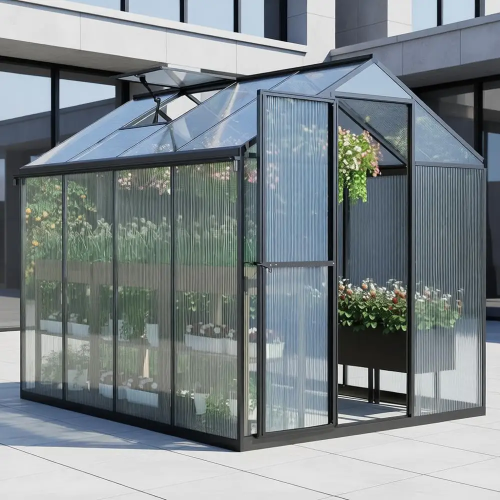 6ft x 8ft Walk-In Greenhouse with Gutters, Polyethylene Cover, Heavy-Duty Frame, Adjustable Skylight, and Lockable Double Door f
6ft x 8ft Walk-In Greenhouse with Gutters, Polyethylene Cover, Heavy-Duty Frame, Adjustable Skylight, and Lockable Double Door f