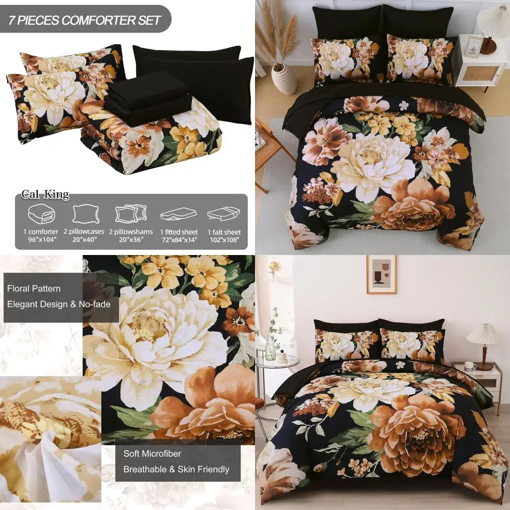 Черно-золотой комплект одеял Cal King с цветочным принтом в стиле бохо, постельное белье из микрофибры из 7 предметов с простынями, элегантный всесезонный цветочный дизайн
Черно-золотой комплект одеял Cal King с цветочным принтом в стиле бохо, постельное белье из микрофибры из 7 предметов с простынями, элегантный всесезонный цветочный дизайн