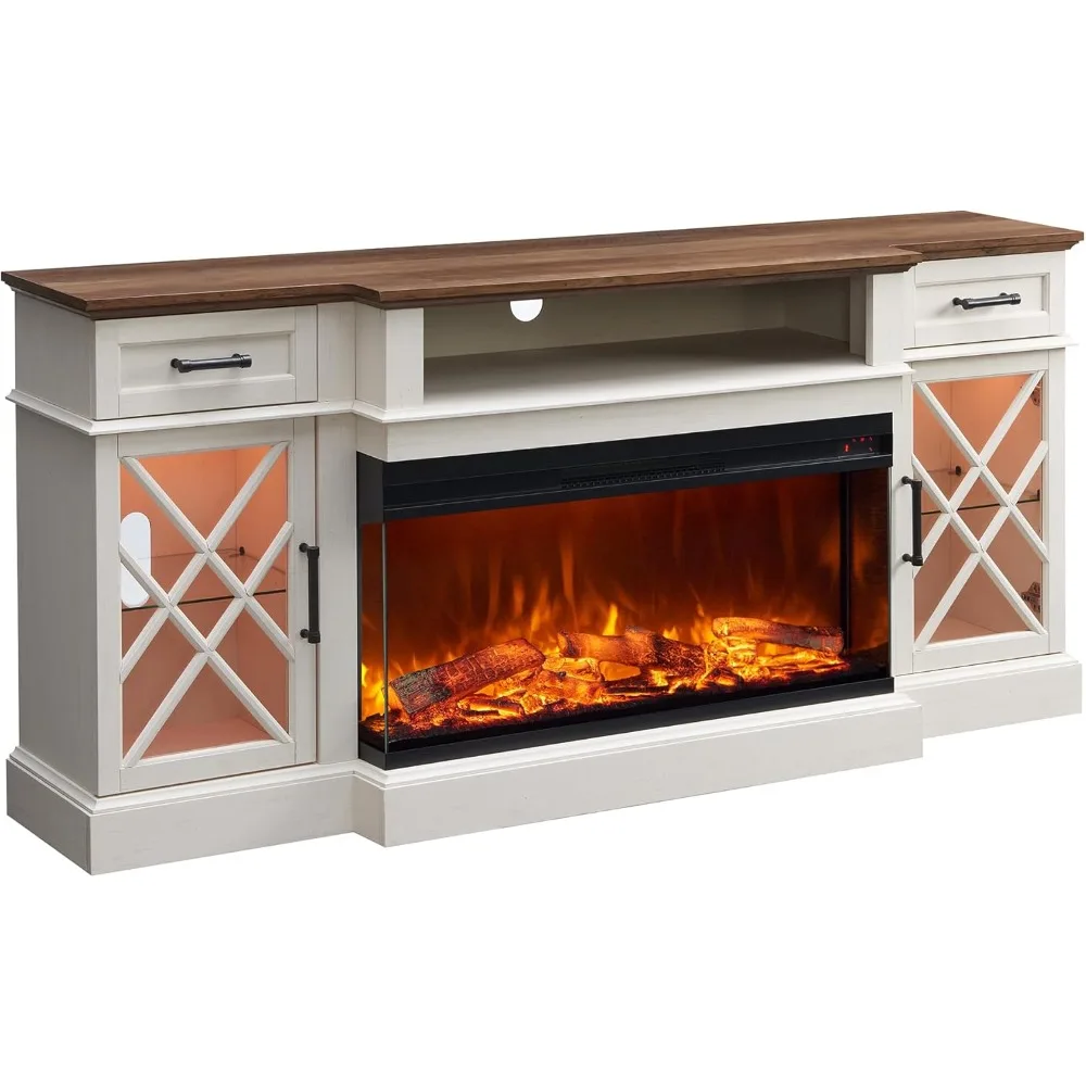 Farmhouse TV Stand with Fireplace, 70'' Entertainment Center Stand with 36" 3-Sided Glass Electric Fireplace for TVs Up to 80 in
Farmhouse TV Stand with Fireplace, 70'' Entertainment Center Stand with 36" 3-Sided Glass Electric Fireplace for TVs Up to 80 in