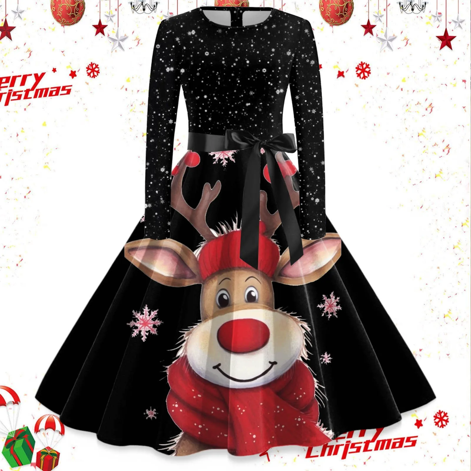 Dress For Women Fashionable Vintage Christmas Printing Dress Long Sleeve Round Neck Lace Up Slimming Fit Mid Length Dresses
Dress For Women Fashionable Vintage Christmas Printing Dress Long Sleeve Round Neck Lace Up Slimming Fit Mid Length Dresses
