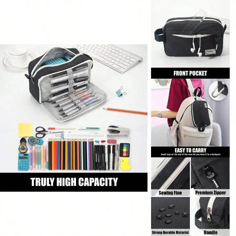 High Capacity Pencil Big Pencil Bag Organizer Box Pen Portable Journaling Supplies With Easy Grip Handle, Asthetic Supply Adults, Black
High Capacity Pencil Big Pencil Bag Organizer Box Pen Portable Journaling Supplies With Easy Grip Handle, Asthetic Supply Adults, Black