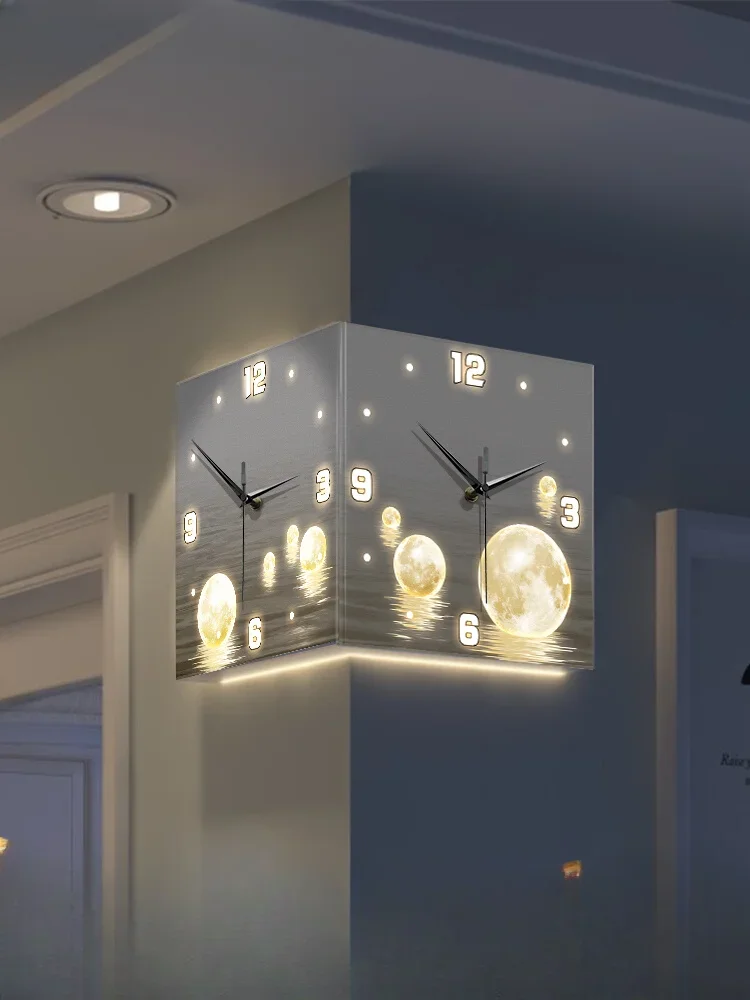 Living room corner double-sided wall clock creative moon clock wall lamp non-punching luminous silent corner wall clock decorati
Living room corner double-sided wall clock creative moon clock wall lamp non-punching luminous silent corner wall clock decorati