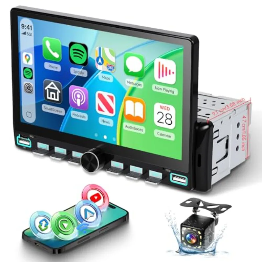 7'' Single Din Radio Stereo with Wireless or Wired CarPlay Android Auto You-Tube, 1 Din Touchscreen Radio with Piano Keys, Car
7'' Single Din Radio Stereo with Wireless or Wired CarPlay Android Auto You-Tube, 1 Din Touchscreen Radio with Piano Keys, Car