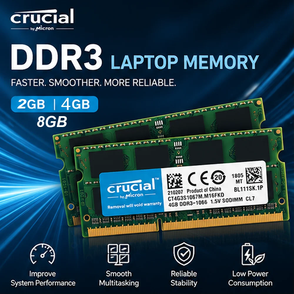 DDR3 Memory Crucial Notebook DDR3L RAM 2GB 4GB 8GB SODIMM 1066 1333 1666 1866MHz 204Pin 1.35V/1.5V RAM PC3-10600 12800 Laptop
DDR3 Memory Crucial Notebook DDR3L RAM 2GB 4GB 8GB SODIMM 1066 1333 1666 1866MHz 204Pin 1.35V/1.5V RAM PC3-10600 12800 Laptop