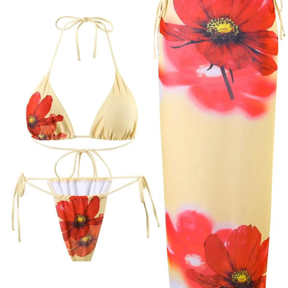 2025 New Flower Print Bikini Set Women's High Waist Long Skirt 3 Piece Swimsuit Sexy Mini Triangle Backless Thong Bathing Suit
2025 New Flower Print Bikini Set Women's High Waist Long Skirt 3 Piece Swimsuit Sexy Mini Triangle Backless Thong Bathing Suit
