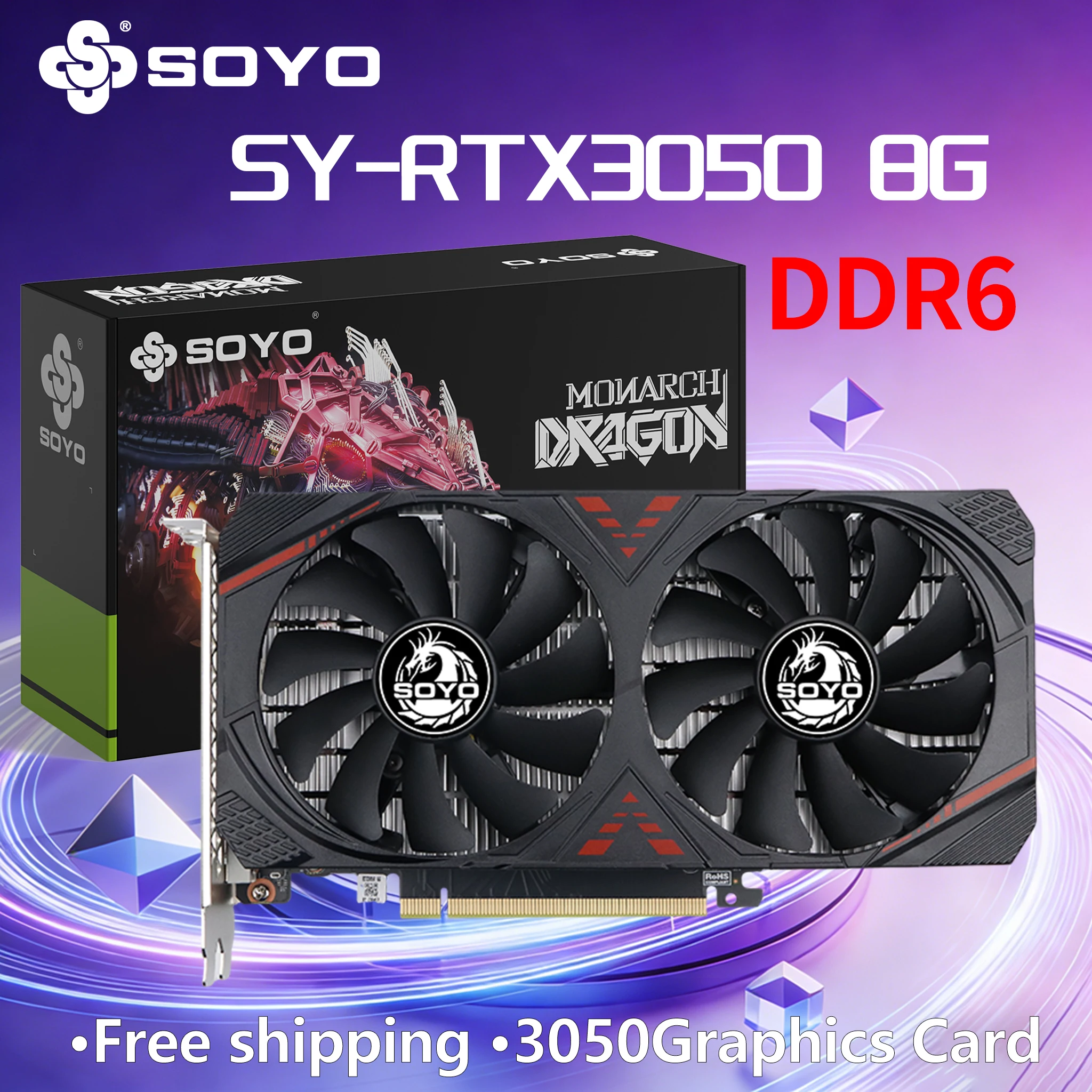 Видеокарты SOYO RTX 3050 8G GDDR6 GPU NVIDIA, компоненты для ПК, PCIExpress4.0X16, игровая видеокарта, DP HDMI DVI, 6PIN 8Pin
Видеокарты SOYO RTX 3050 8G GDDR6 GPU NVIDIA, компоненты для ПК, PCIExpress4.0X16, игровая видеокарта, DP HDMI DVI, 6PIN 8Pin