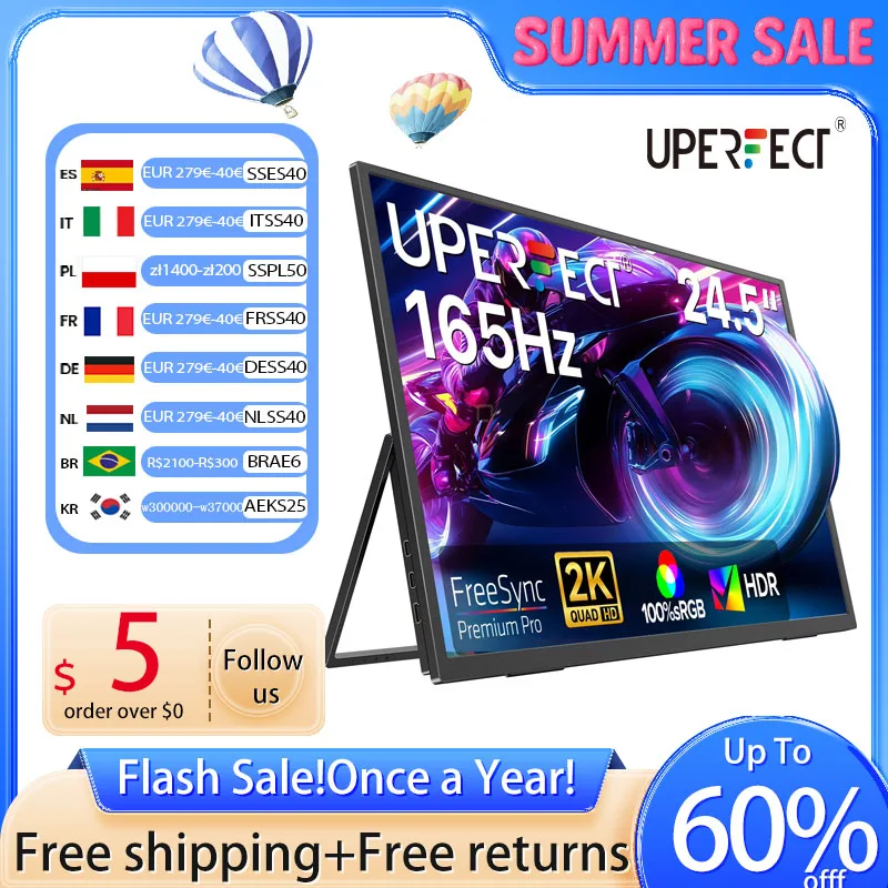 UPERFECT 24.5" 165HZ Portable Gaming Monitor 2560x1440 HDR Large Display 180°Adjustable Stand Travel Second Screen For Laptop
UPERFECT 24.5" 165HZ Portable Gaming Monitor 2560x1440 HDR Large Display 180°Adjustable Stand Travel Second Screen For Laptop