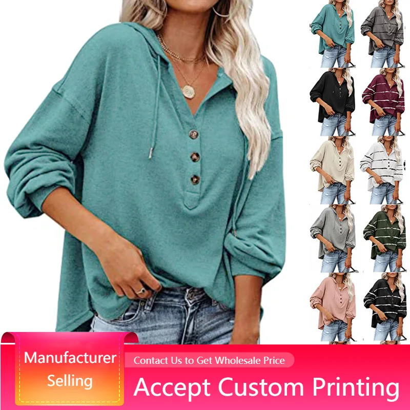 Womens V Neck Long Sleeve Drawsring Hoodie Tops Henley Shirt Button Down Sweatshirt Solid Pullover
Womens V Neck Long Sleeve Drawsring Hoodie Tops Henley Shirt Button Down Sweatshirt Solid Pullover