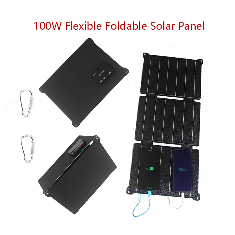 100W Foldable Flexible Solar Panel USB DC Type-C Output Power Bank Charger for Phone Outdoor Camping Emergency Solar Charging
100W Foldable Flexible Solar Panel USB DC Type-C Output Power Bank Charger for Phone Outdoor Camping Emergency Solar Charging