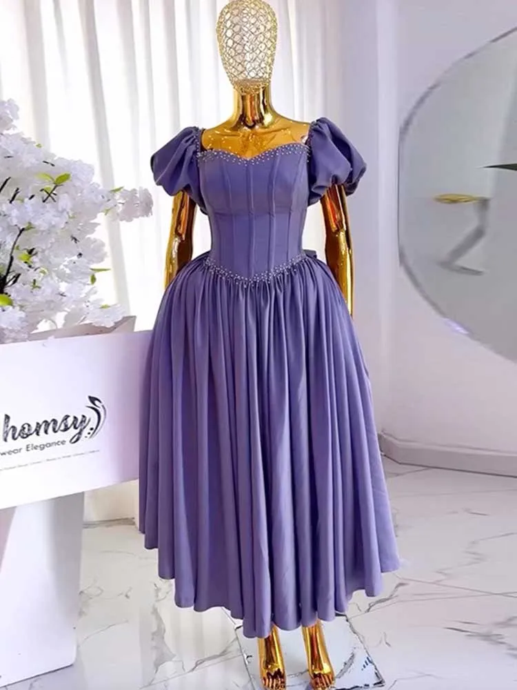Elegant Purple Dress for Women Purple Summer Dress Square Collar with Beading Ladies Vintage Bow Long Corset Dress Sexy Backless
Elegant Purple Dress for Women Purple Summer Dress Square Collar with Beading Ladies Vintage Bow Long Corset Dress Sexy Backless