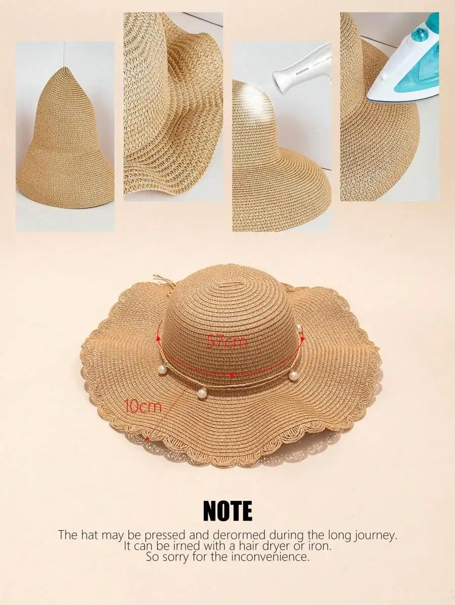 Womens Khaki Straw Beach Sun Hat With Faux Pearl Bowknot Detail
Womens Khaki Straw Beach Sun Hat With Faux Pearl Bowknot Detail