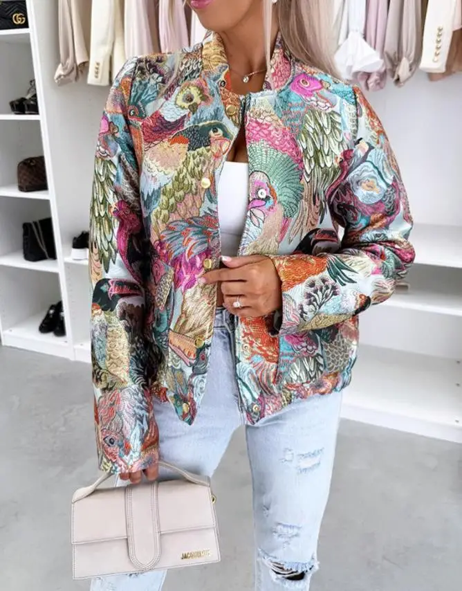 Women's Jacket 2025 Spring Autumn New Fashion Jacquard Embroidery Long Sleeve Baseball Jacket Casual Loose Fit Cropped Coat
Women's Jacket 2025 Spring Autumn New Fashion Jacquard Embroidery Long Sleeve Baseball Jacket Casual Loose Fit Cropped Coat