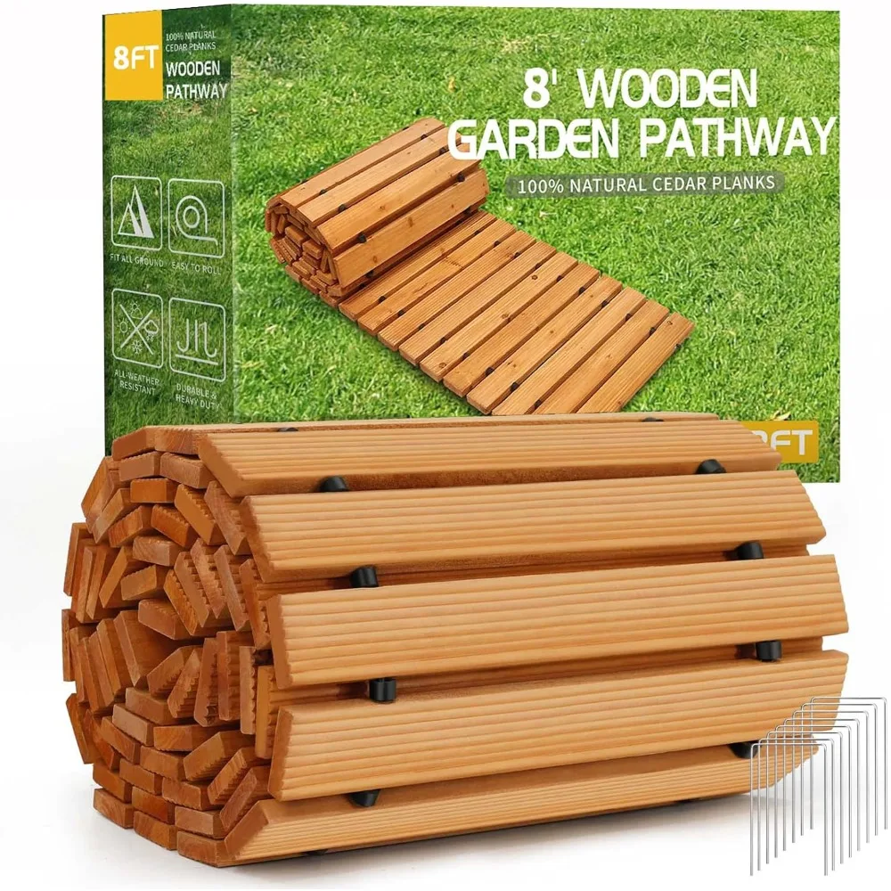 RELIANCER 8' Wooden Garden Pathway,Outdoor Roll Out Cedar Straight Walkway,Patio Path Decorative Garden Boardwalk Walkways,Weath 
RELIANCER 8' Wooden Garden Pathway,Outdoor Roll Out Cedar Straight Walkway,Patio Path Decorative Garden Boardwalk Walkways,Weath
