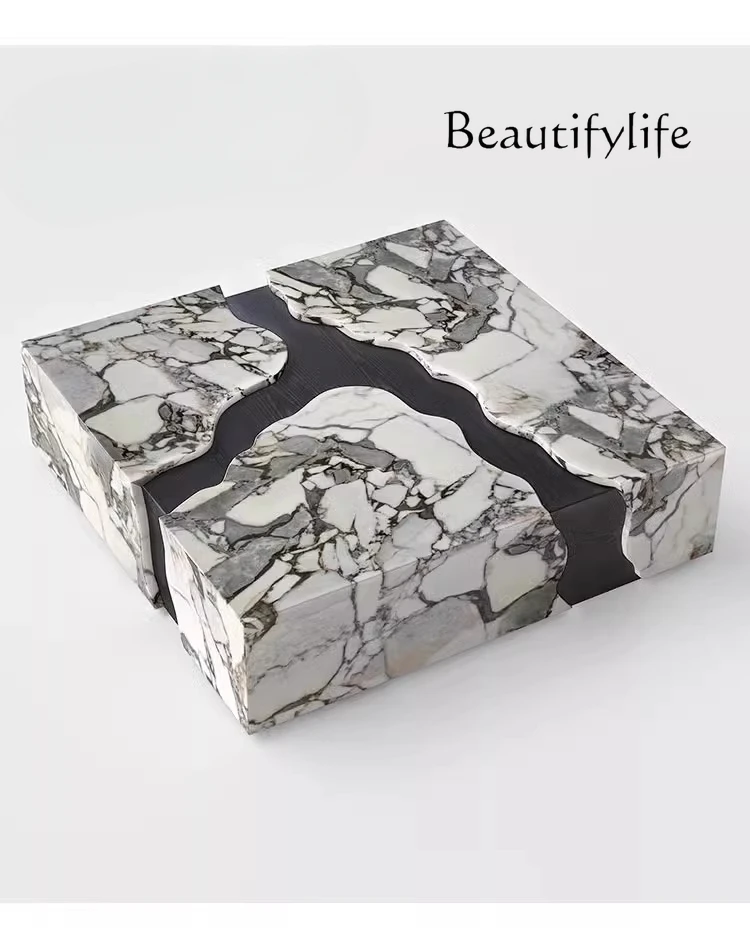Minimalist living room household marble coffee table modern simple rectangular double color solid wood pattern
Minimalist living room household marble coffee table modern simple rectangular double color solid wood pattern