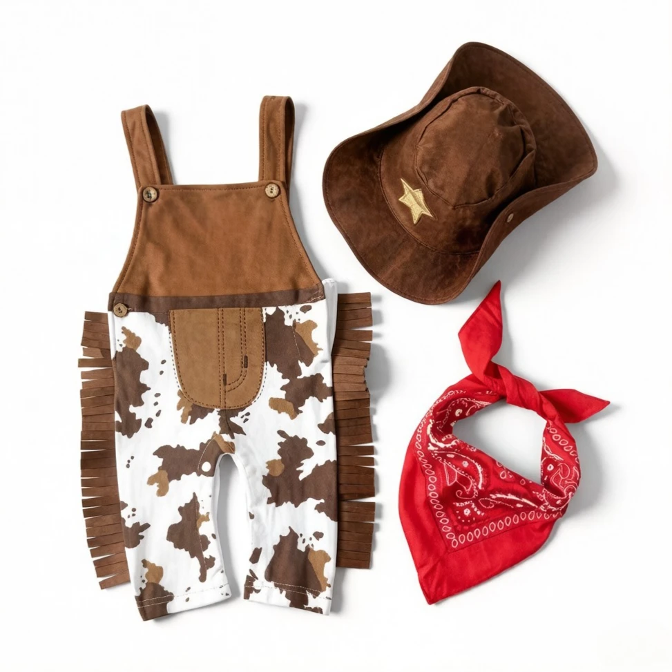 3Pcs Christmas Baby Outfit Set, camo romper with tassels, star wide-brim hat and triangle scarf, ideal for outdoor use & gifts
3Pcs Christmas Baby Outfit Set, camo romper with tassels, star wide-brim hat and triangle scarf, ideal for outdoor use & gifts