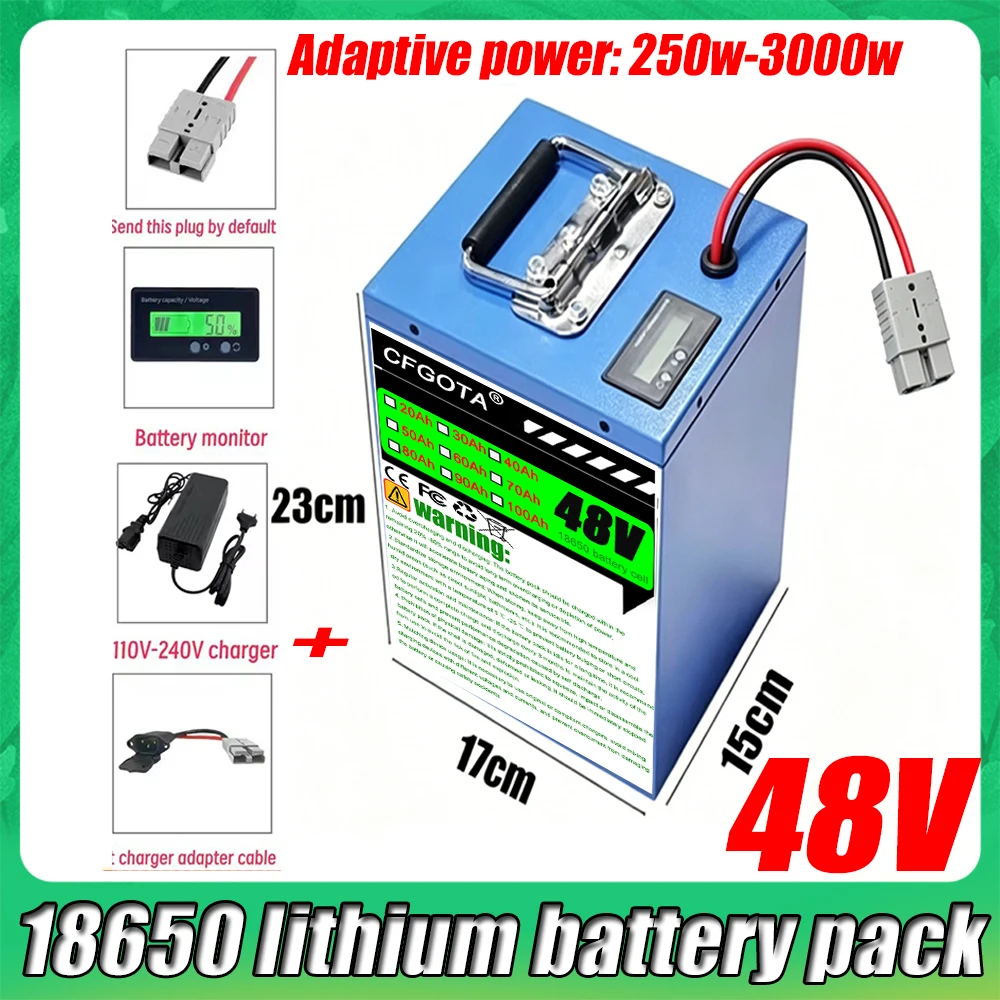 48V 100Ah 18650 Li-ion Rechargeable Battery pack 20Ah-100Ah with BMS for 54.6v 1000W 1500w 2000w Electric tool
48V 100Ah 18650 Li-ion Rechargeable Battery pack 20Ah-100Ah with BMS for 54.6v 1000W 1500w 2000w Electric tool