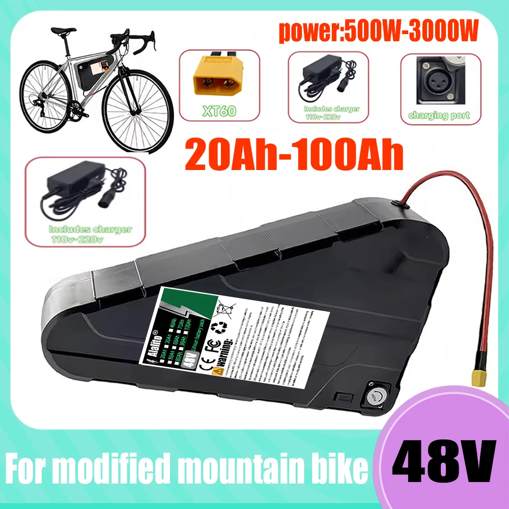 48V brand new triangular battery, suitable for bicycles, large capacity 20AH-100AH, discharge plug XT60+charger
48V brand new triangular battery, suitable for bicycles, large capacity 20AH-100AH, discharge plug XT60+charger