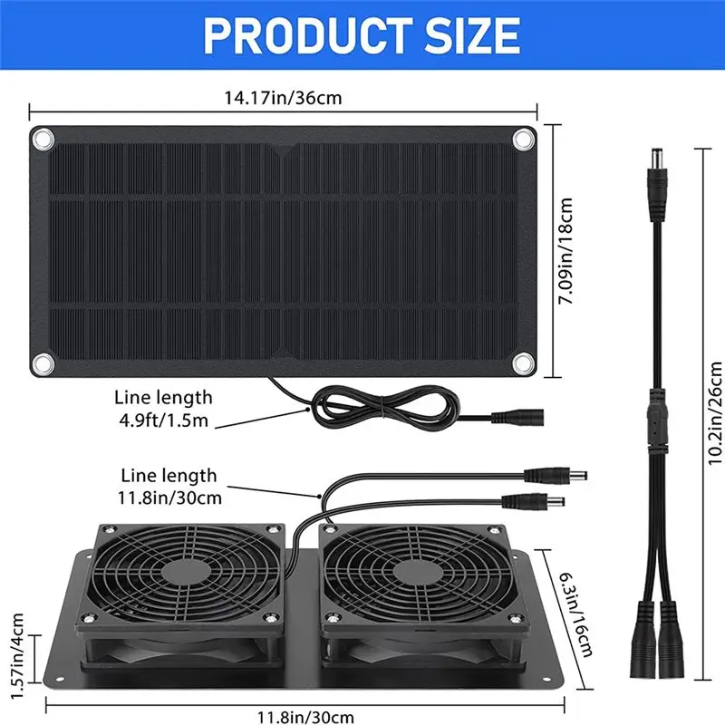 A78I Solar Panel Fans Kit, 10W DC 12V Solar Panel Powered Dual Fan with 6.56Ft/2M Cable, for Chicken Coops, Shed, Dog House
A78I Solar Panel Fans Kit, 10W DC 12V Solar Panel Powered Dual Fan with 6.56Ft/2M Cable, for Chicken Coops, Shed, Dog House