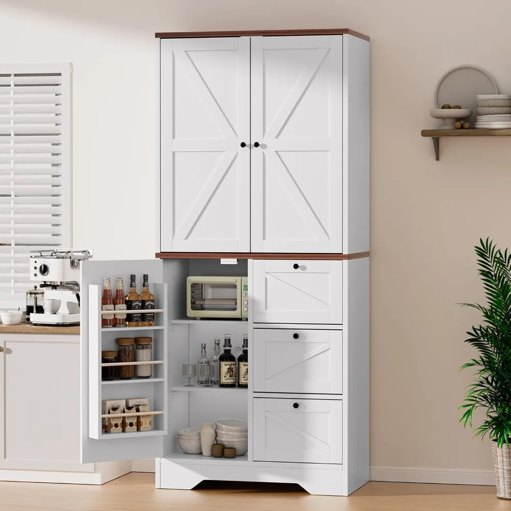 Kitchen Pantry Cabinet 69" Tall Food Pantry with Barn Doors, Wood Cupboard Farmhouse Kitchen Hutch with Adjustable Shelves and
Kitchen Pantry Cabinet 69" Tall Food Pantry with Barn Doors, Wood Cupboard Farmhouse Kitchen Hutch with Adjustable Shelves and