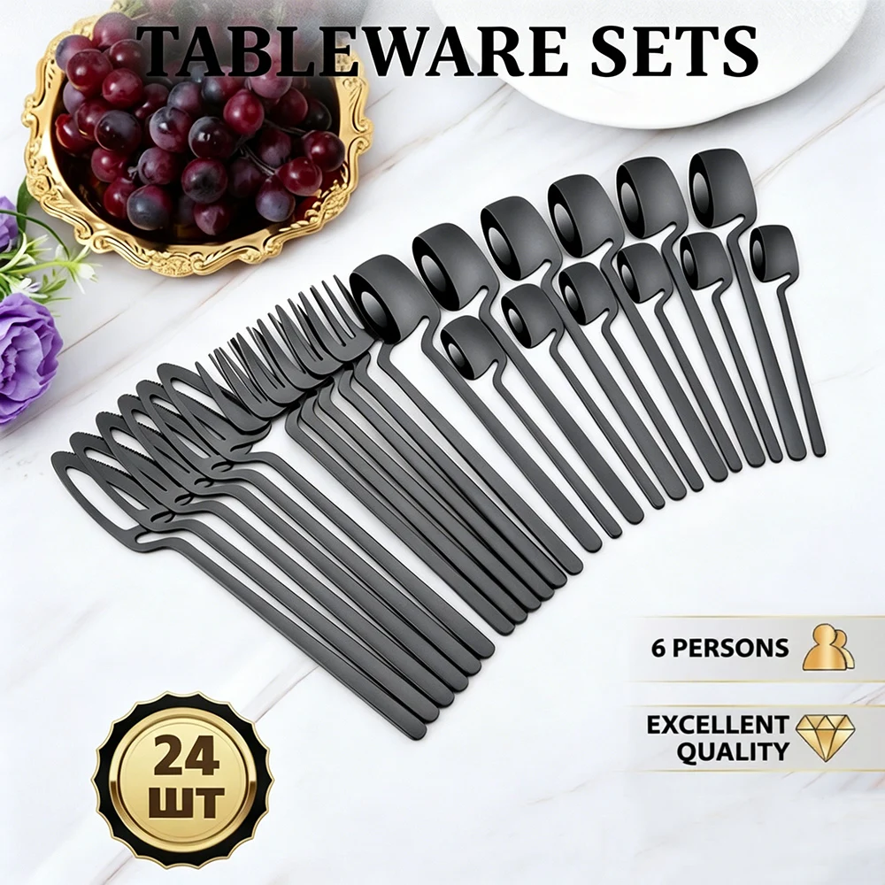 24Pcs Western Black Dinnerware Stainless Steel Cutlery Set Knife Fork Spoon Dinner Flatware Set Kitchen Silverware Tableware
24Pcs Western Black Dinnerware Stainless Steel Cutlery Set Knife Fork Spoon Dinner Flatware Set Kitchen Silverware Tableware
