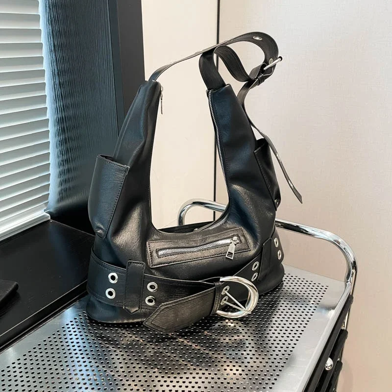 Belt Design Black Pu Leather Shoulder Bag For Women 2025 Y2K Ladies Underarm Handbag And Purse Punk Style Moto Bag Tote
Belt Design Black Pu Leather Shoulder Bag For Women 2025 Y2K Ladies Underarm Handbag And Purse Punk Style Moto Bag Tote