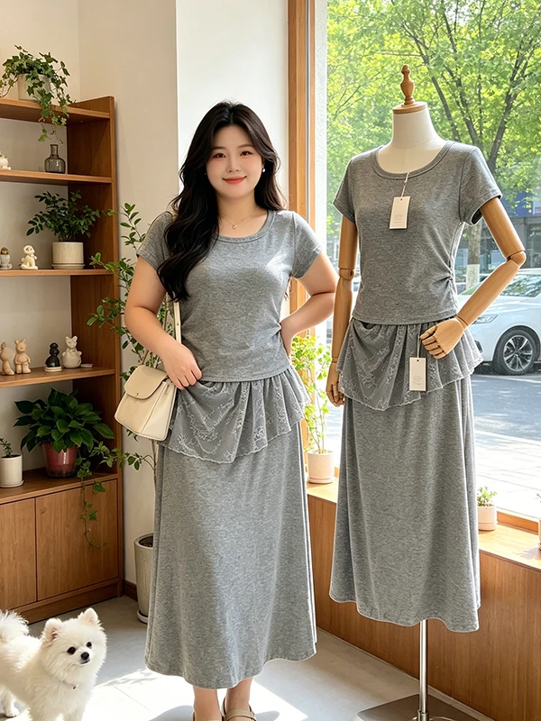 plus Size Women's Summer New Back Knot Short Sleeve Lace Splicing Skirt Two-Piece Set Fashionable Casual Comfortable
plus Size Women's Summer New Back Knot Short Sleeve Lace Splicing Skirt Two-Piece Set Fashionable Casual Comfortable