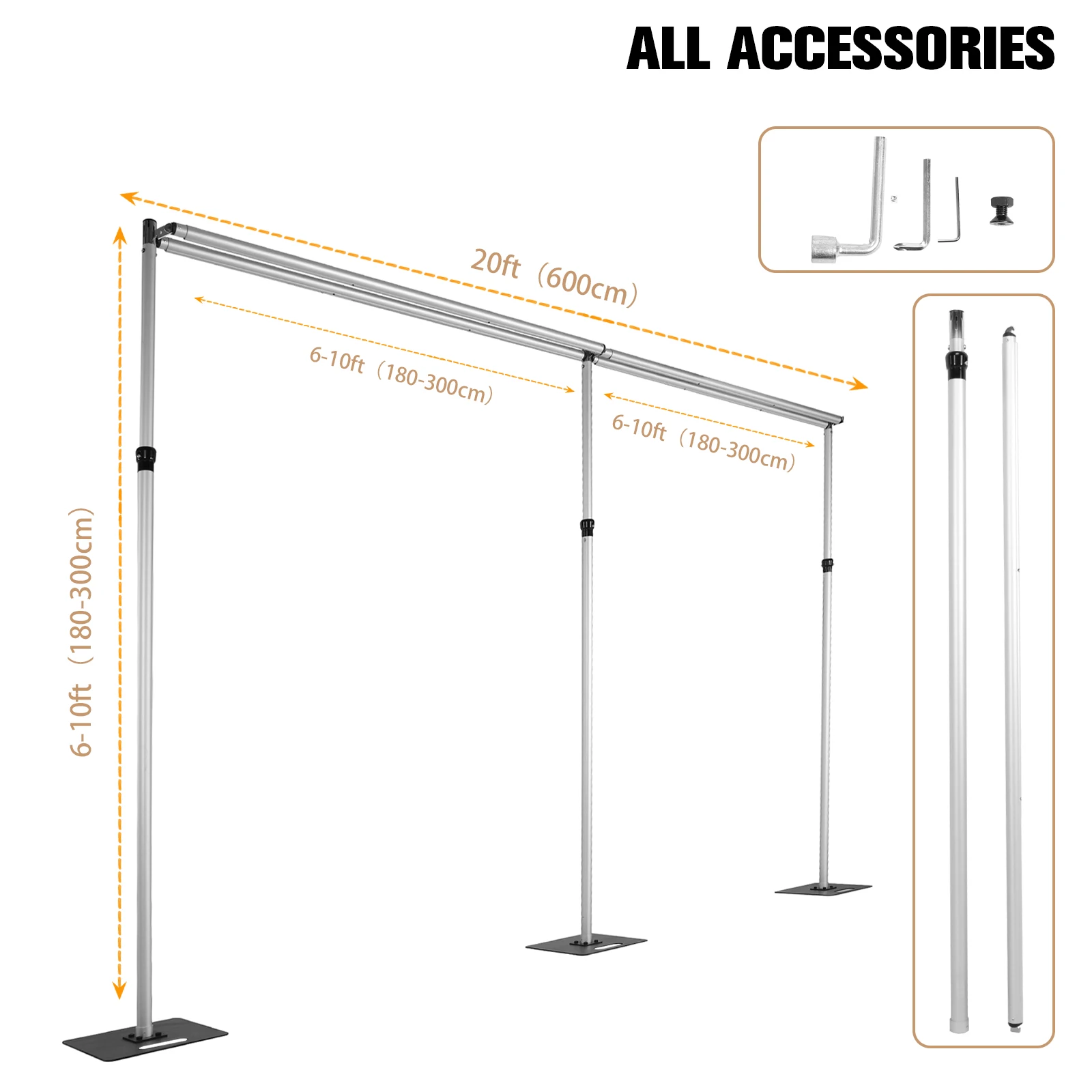Pipe and Drape Backdrop Stand Kit 118x236inch Double Crossbar with Metal Base Height Adjustable for Parties Birthday Wedding
Pipe and Drape Backdrop Stand Kit 118x236inch Double Crossbar with Metal Base Height Adjustable for Parties Birthday Wedding