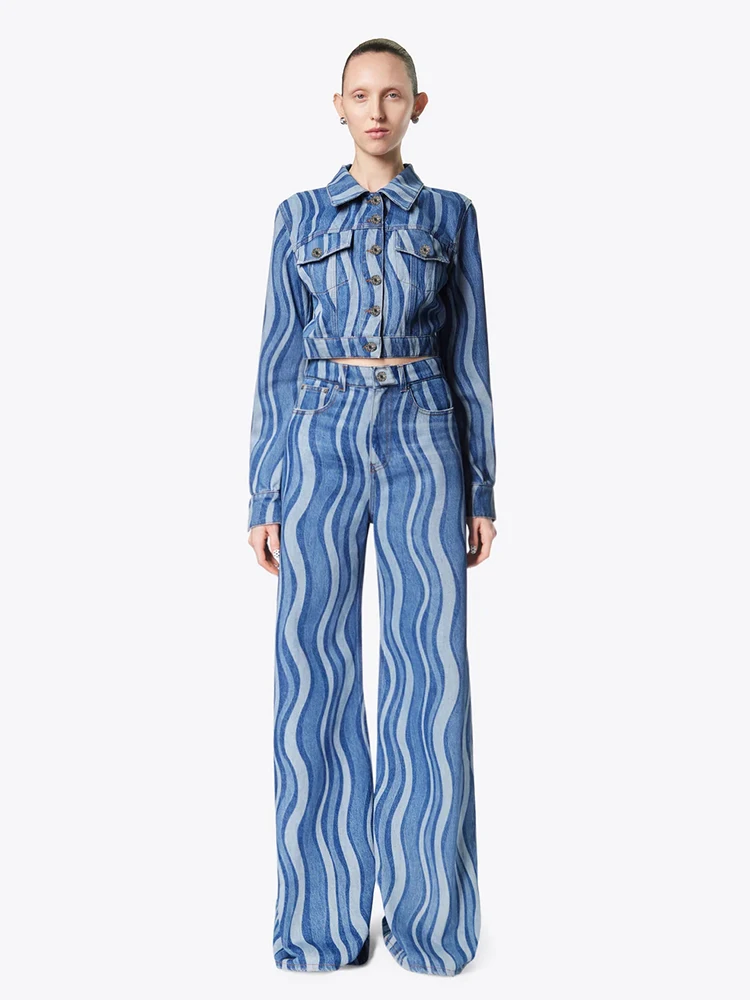 VGH American Street Sle ort Denim Jaet And Dyed Floor-Length Pants Set Single Button Wave Pattern Trendy Women's Faion
VGH American Street Sle ort Denim Jaet And Dyed Floor-Length Pants Set Single Button Wave Pattern Trendy Women's Faion