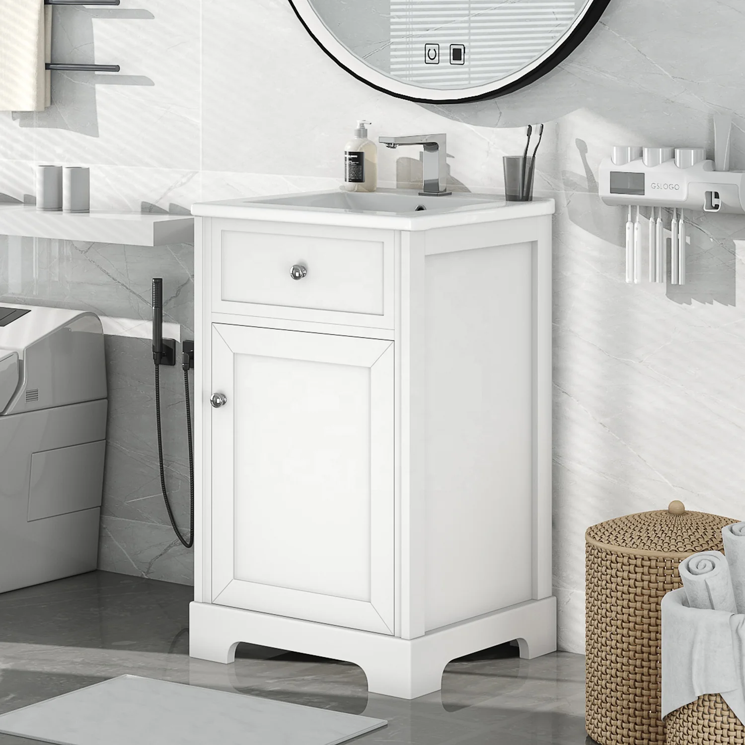20" Bathroom Vanity With Sink, Bathroom Cabinet With Soft Closing Door, Storage Rack And Adjustable Shelve, White
20" Bathroom Vanity With Sink, Bathroom Cabinet With Soft Closing Door, Storage Rack And Adjustable Shelve, White