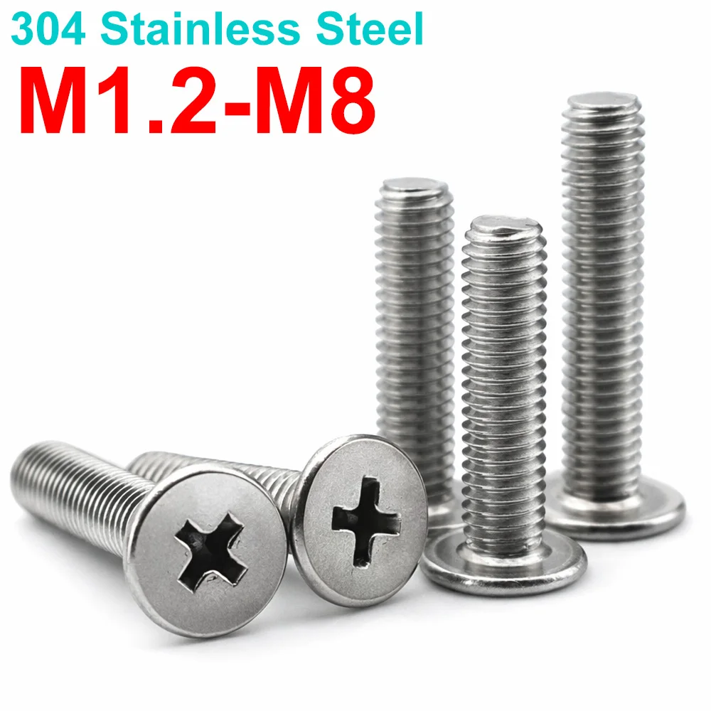 304 Stainless Steel Cross Phillips Flat Head Thin Low Profile Screws Bolt Machine Screw M1.2 M1.4 M1.6 M2 M2.5 M3 M4 M5 M6 M8
304 Stainless Steel Cross Phillips Flat Head Thin Low Profile Screws Bolt Machine Screw M1.2 M1.4 M1.6 M2 M2.5 M3 M4 M5 M6 M8
