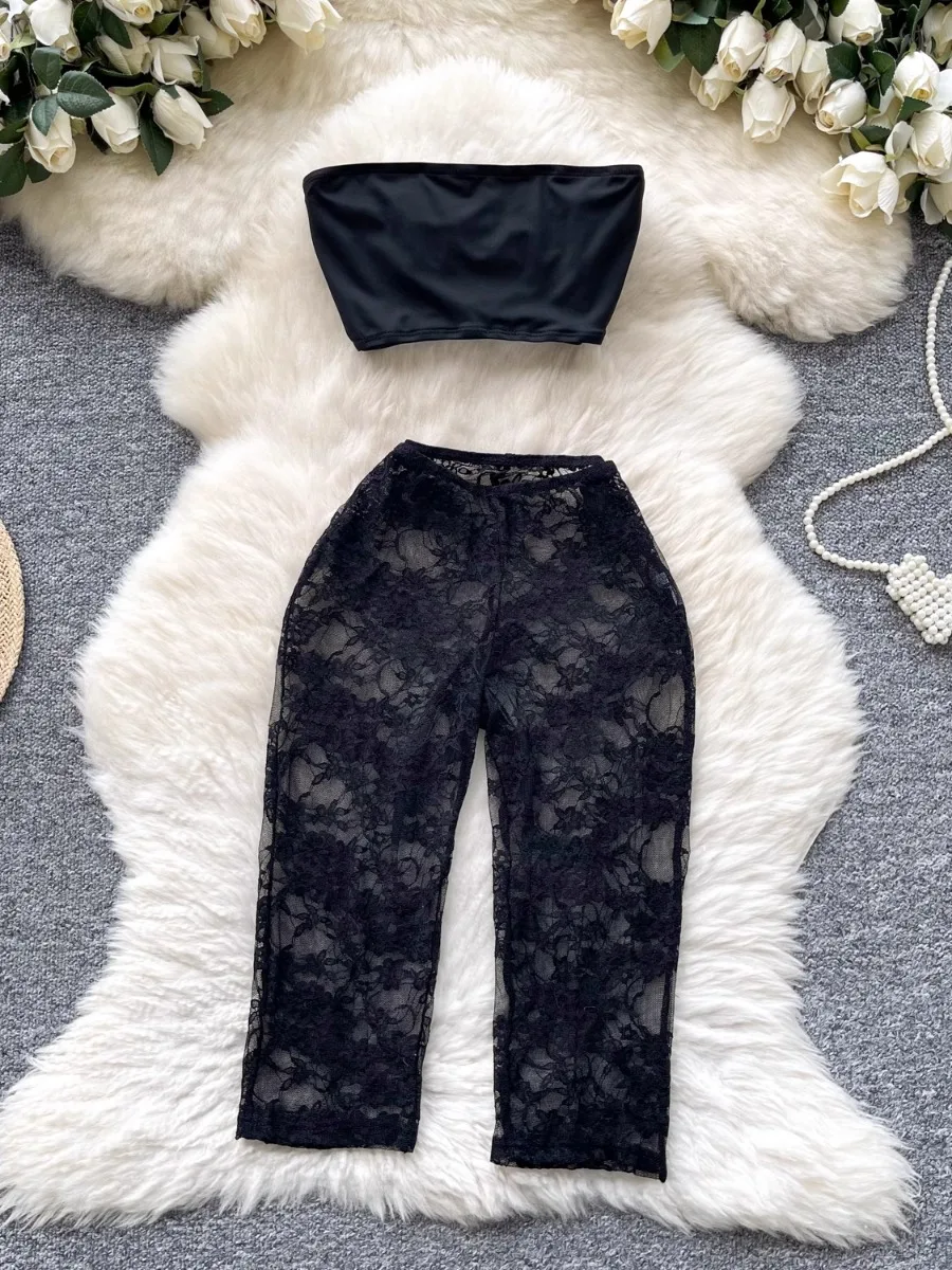 Foamlina Trendy Translucent Sheer Lace Hip-Hugging Casual Capri Pants + Tube Top Two-Piece Set for Women Summer Clothing
Foamlina Trendy Translucent Sheer Lace Hip-Hugging Casual Capri Pants + Tube Top Two-Piece Set for Women Summer Clothing