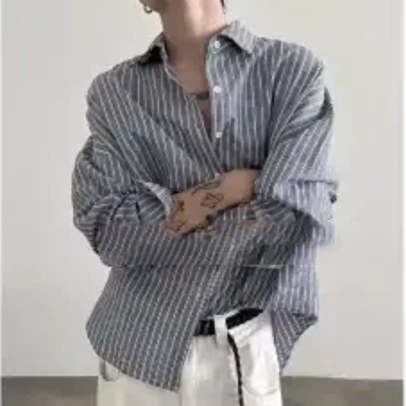 Men's Loose Blue Striped Long Sleeve Shirt Casual Oversized Blouse
Men's Loose Blue Striped Long Sleeve Shirt Casual Oversized Blouse