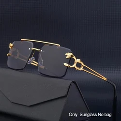 Fashion Leopard Rimless Sunglasses Double Bridges Gradient Ocean Film Shades UV400 Fashion Leopard Rimless Sunglasses Double Bridges Gradient Ocean Film Shades UV400