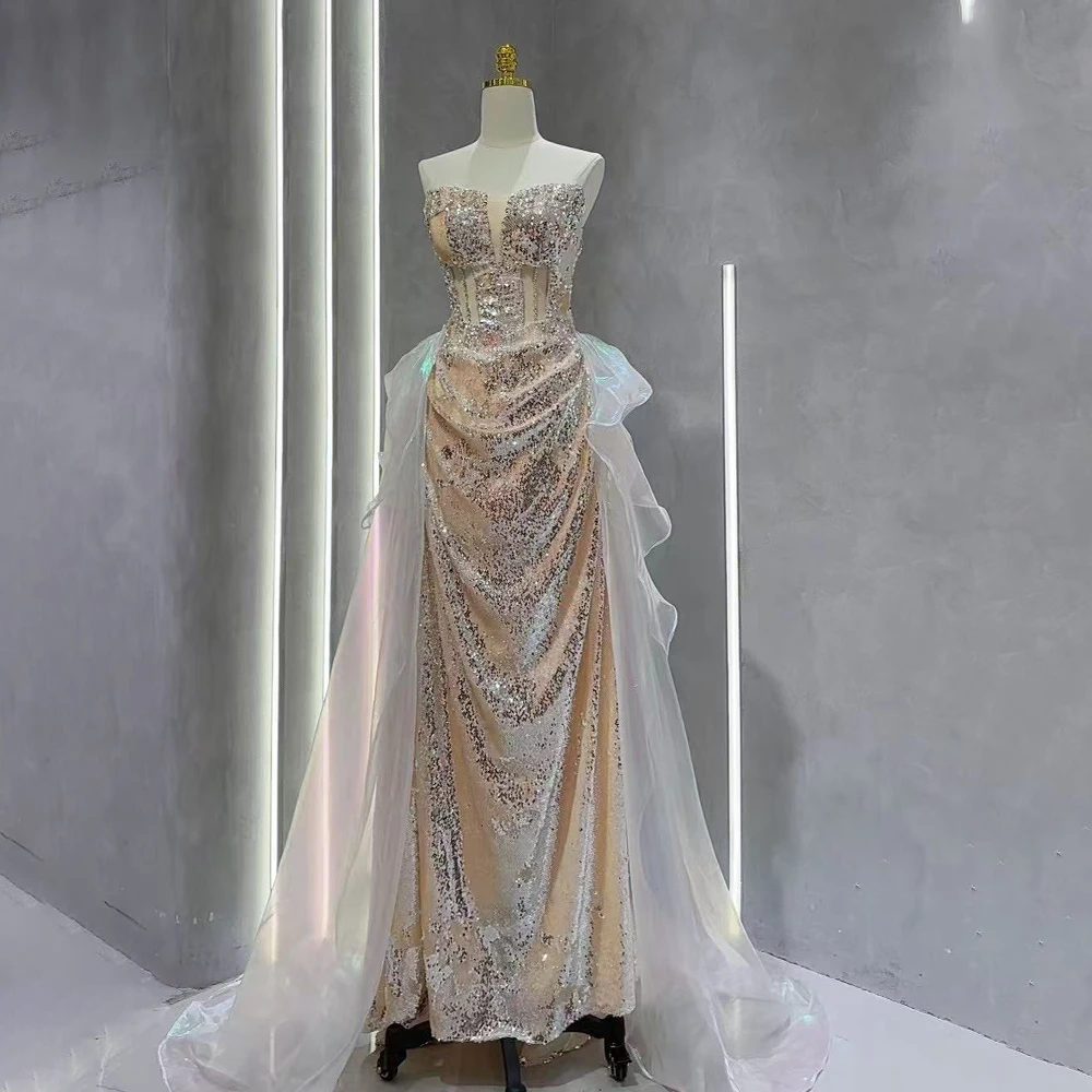 Customized Formal Evening Dresses Woman 2025 Strapless Sequined Evening Gown with Beads Floor Length Mermaid Wedding Party Gowns
Customized Formal Evening Dresses Woman 2025 Strapless Sequined Evening Gown with Beads Floor Length Mermaid Wedding Party Gowns