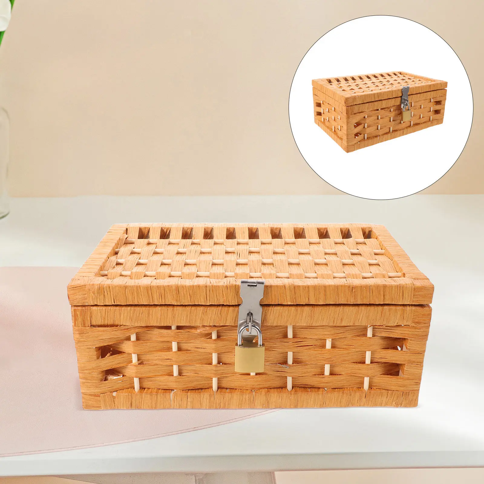 Faux Rattan Look Locking Storage Basket with Padlock Ready Lid Decorative Woven Storage Bin for Closet Shelf Bedroom Dorm Home
Faux Rattan Look Locking Storage Basket with Padlock Ready Lid Decorative Woven Storage Bin for Closet Shelf Bedroom Dorm Home