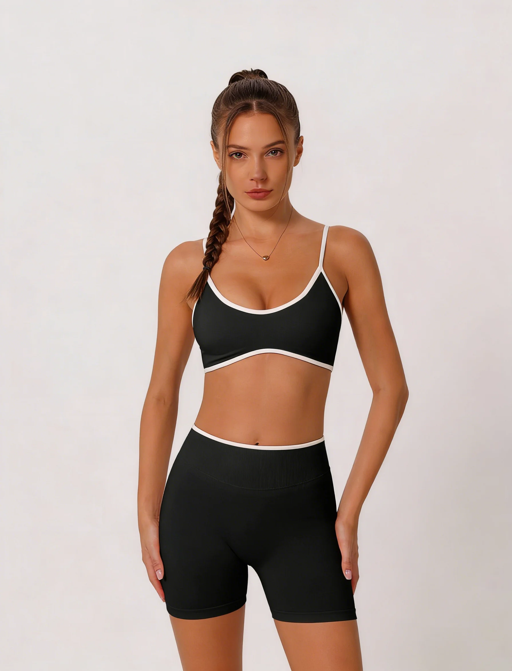 Black White Contrast Yoga Set for Women Seamless High Waist Biker Shorts & Thin Strap Sports Bra 2 Pieces Workout Gym Fitness Ou
Black White Contrast Yoga Set for Women Seamless High Waist Biker Shorts & Thin Strap Sports Bra 2 Pieces Workout Gym Fitness Ou