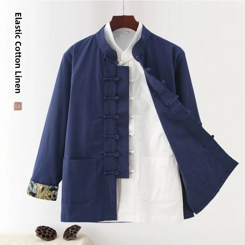 Men's Spring Autumn Tang Suit Casual Elastic Collar Button up Knitted Top Middle-aged Leisure Tea Service Upperwear
Men's Spring Autumn Tang Suit Casual Elastic Collar Button up Knitted Top Middle-aged Leisure Tea Service Upperwear