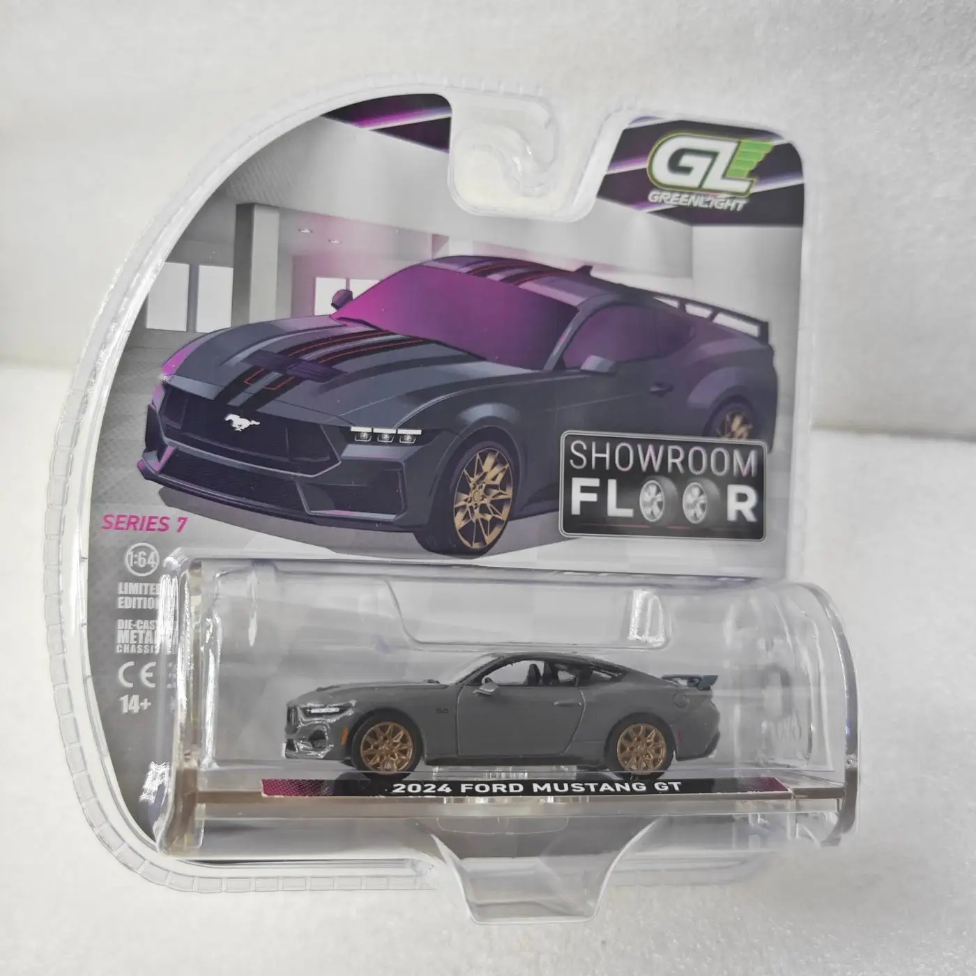 Greenlight 1:64 Showroom Floor Series 7 - 2024 Ford Mustang GT - Dark Grey with Display Box Base
Greenlight 1:64 Showroom Floor Series 7 - 2024 Ford Mustang GT - Dark Grey with Display Box Base