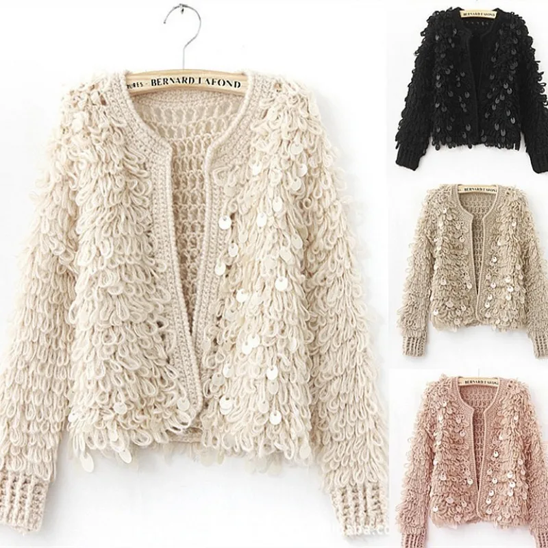 Autumn Winter Women Knitted Sweater Cardigan Female Chic Sequin Outerwear Long Sleeve Round Collar Jackets Elegant Streetwear
Autumn Winter Women Knitted Sweater Cardigan Female Chic Sequin Outerwear Long Sleeve Round Collar Jackets Elegant Streetwear