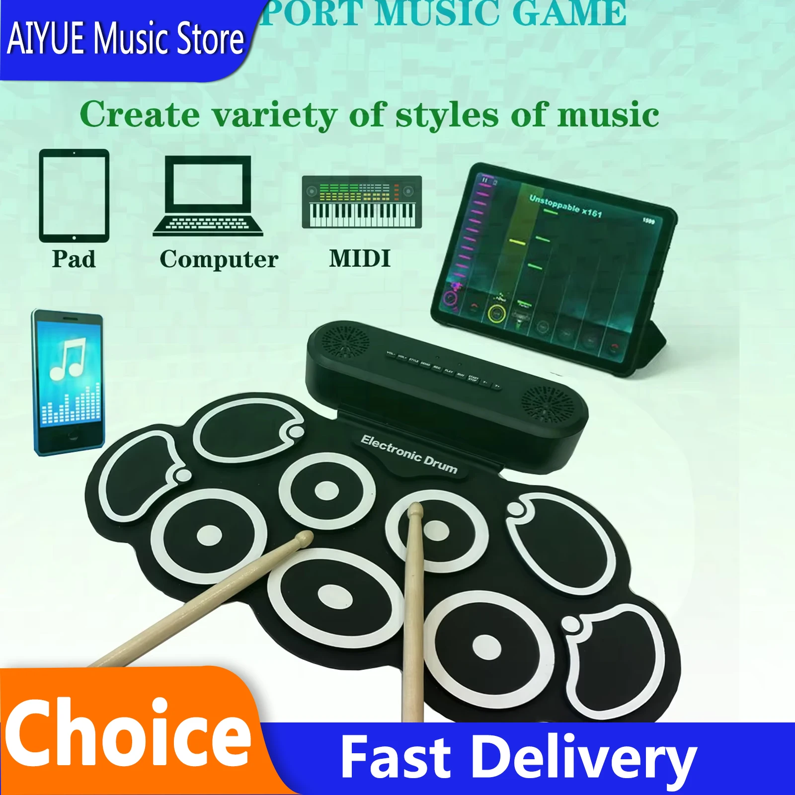 Electronic Drum Folding Silicone Hand Roll USB Electronic Drum Portable For Practice Drums Pad Kit With Drumsticks Power Supplys
Electronic Drum Folding Silicone Hand Roll USB Electronic Drum Portable For Practice Drums Pad Kit With Drumsticks Power Supplys