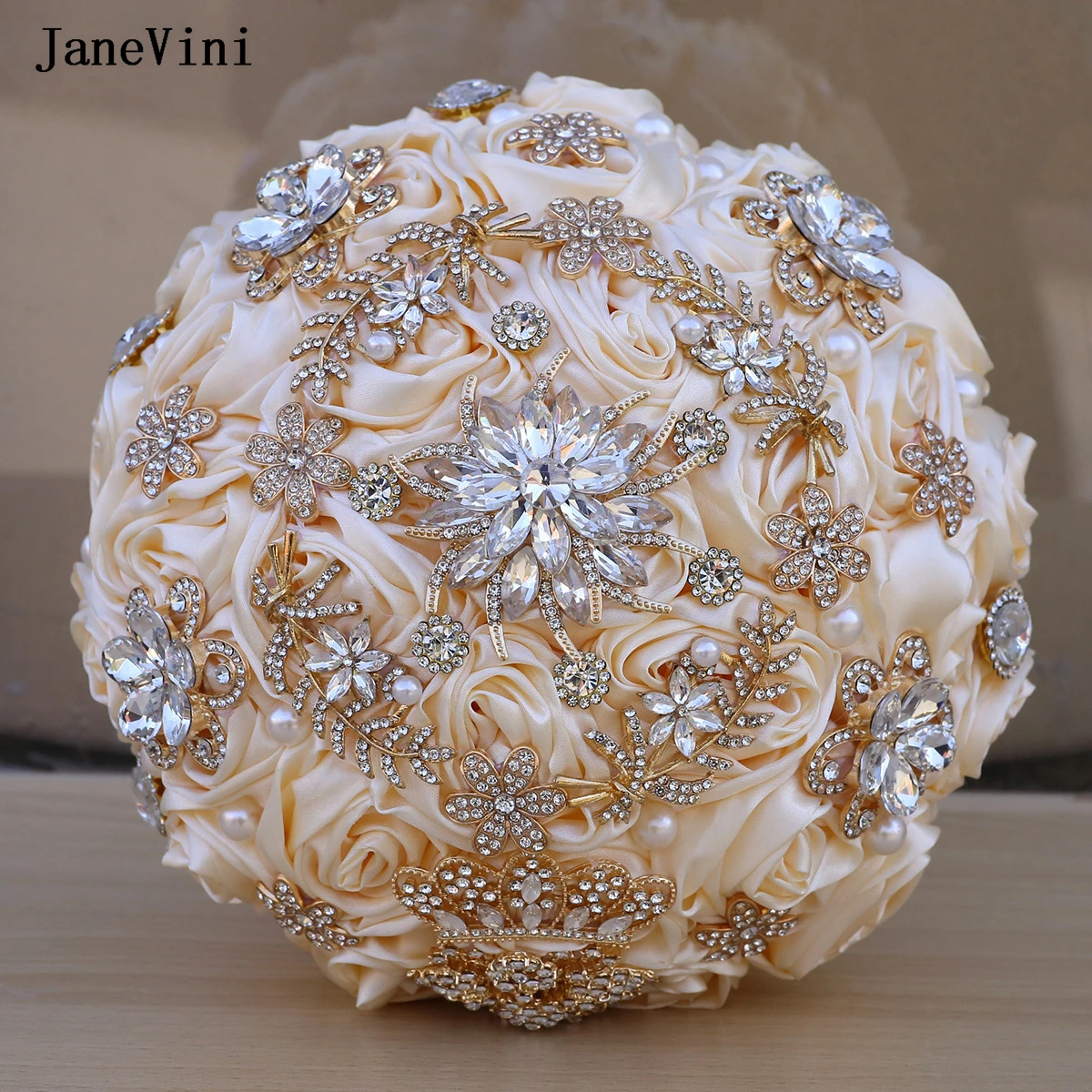 JaneVini Elegant Apricot Bridal Bouquets Bling Gold Rhinestones Artificial Satin Roses Bride Bouquet Flowers Wedding Accessories
JaneVini Elegant Apricot Bridal Bouquets Bling Gold Rhinestones Artificial Satin Roses Bride Bouquet Flowers Wedding Accessories