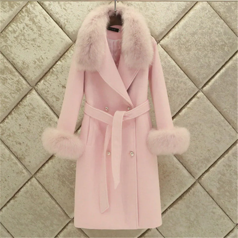 High Quality Wool Coat Female Winter Jacket Fashion Pop Slim Double-Breasted Big Fur Collar Thick Warm Woolen Coat Women R393
High Quality Wool Coat Female Winter Jacket Fashion Pop Slim Double-Breasted Big Fur Collar Thick Warm Woolen Coat Women R393