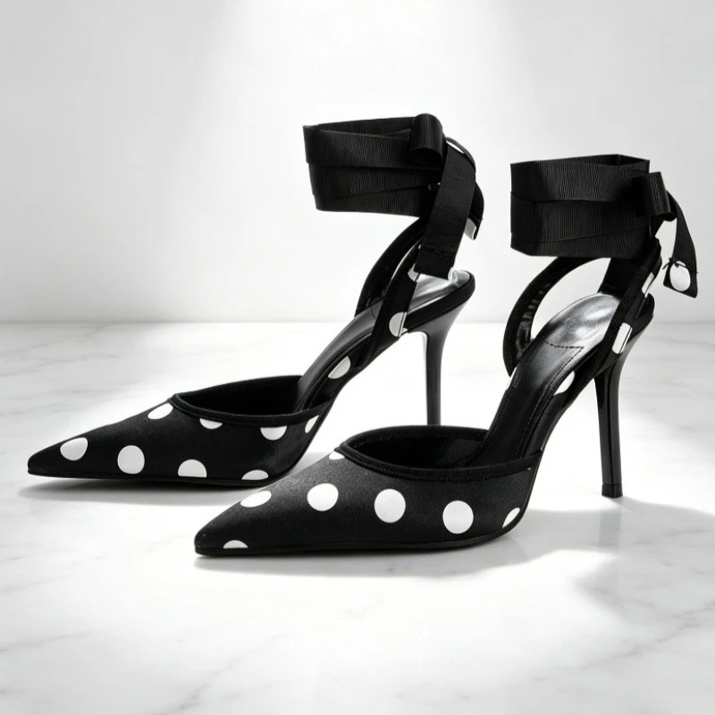Fashion Polka-Dot Pointed-Toe Pumps for Women Unique Riband Ankle Strap Stiletto Designer Shoes Elegant Wedding Bridal Shoes
Fashion Polka-Dot Pointed-Toe Pumps for Women Unique Riband Ankle Strap Stiletto Designer Shoes Elegant Wedding Bridal Shoes