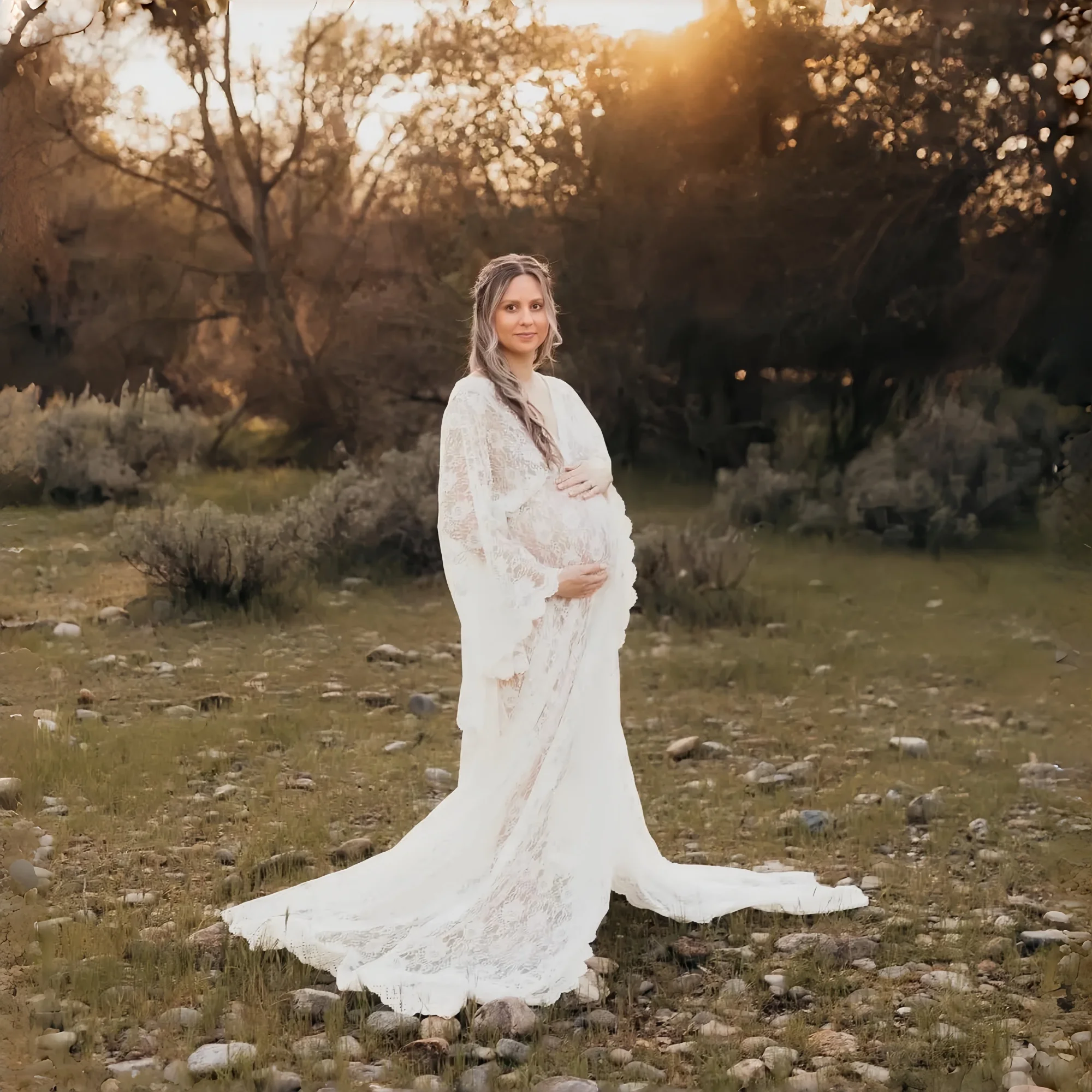 White Lace Boho Style Maternity Long Dress For Photo Shoot Session Long Train See Through Pregnant Woman Dress Photography Wear
White Lace Boho Style Maternity Long Dress For Photo Shoot Session Long Train See Through Pregnant Woman Dress Photography Wear