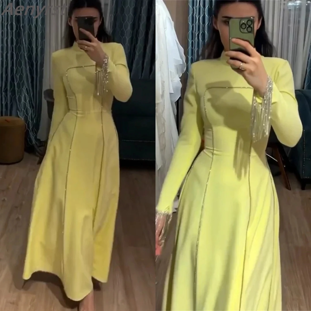 Luxury High Collar Evening Dress Beads Tassels Long Sleeves Prom Gown A Line Ankle Length Saudi Arabia Formal Occasion Dresses
Luxury High Collar Evening Dress Beads Tassels Long Sleeves Prom Gown A Line Ankle Length Saudi Arabia Formal Occasion Dresses