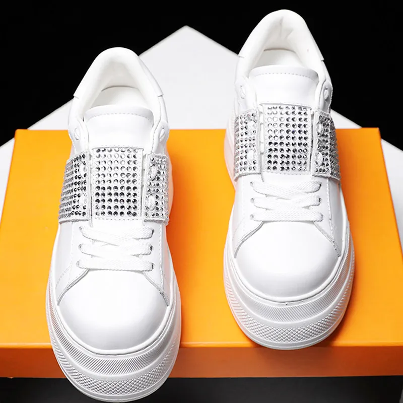 White Crystal Rhinestone Platform Sneakers Lace Up Chunky Sole Women Daily Genuine Leather Casual Shoes
White Crystal Rhinestone Platform Sneakers Lace Up Chunky Sole Women Daily Genuine Leather Casual Shoes