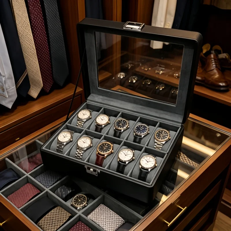 Watch Collector's 10 Slot Watch Box Set, Lockable Clear Display Case + 4 Self-Closing Storage Bags 5Pcs Bundle
Watch Collector's 10 Slot Watch Box Set, Lockable Clear Display Case + 4 Self-Closing Storage Bags 5Pcs Bundle